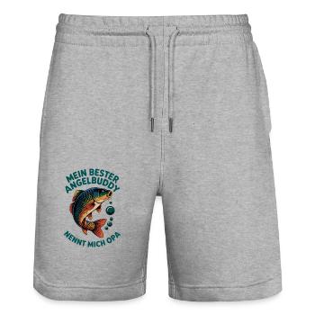 Angeln mit den Enkeln Angel Opa Angelbuddy - Stanley/Stella Unisex Bio Joggingshorts Trainer  - Grau meliert - Vorne - Nik (191cm) & Marisol (170cm)
