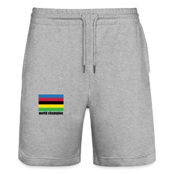 World Champion Cycling Stripes - Stanley/Stella Trainer Unisex Organic Jogging Shorts - heather grey - Front - Nik (191cm) & Marisol (170cm)