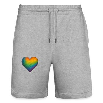 Rainbow Heart – Love in all colors - Stanley/Stella Trainer Unisex Organic Jogging Shorts - heather grey - Front - Nik (191cm) & Marisol (170cm)