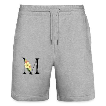 Eleganter Buchstabe 'M' mit Blumen - Stanley/Stella Unisex Bio Joggingshorts Trainer  - Grau meliert - Vorne - Nik (191cm) & Marisol (170cm)