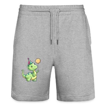 Dinosaur brontosaurus birthday baby - Stanley/Stella Trainer Unisex Organic Jogging Shorts - heather grey - Front - Nik (191cm) & Marisol (170cm)