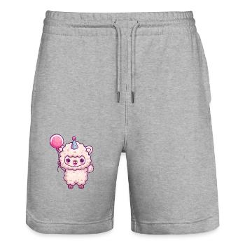 Alpaka Llama Geburtstag Baby - Stanley/Stella Unisex Bio Joggingshorts Trainer  - Grau meliert - Vorne - Nik (191cm) & Marisol (170cm)