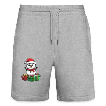 Snowman Christmas Gifts - Stanley/Stella Trainer Unisex Organic Jogging Shorts - heather grey - Front - Nik (191cm) & Marisol (170cm)