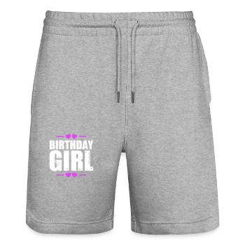 Birthday Girl Saying - Stanley/Stella Trainer Unisex Organic Jogging Shorts - heather grey - Front - Nik (191cm) & Marisol (170cm)