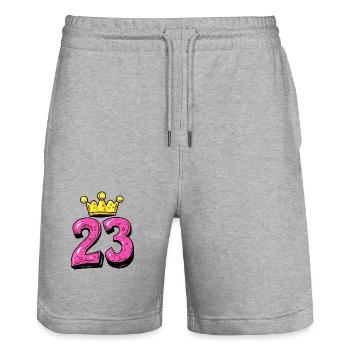 23 Number Crown - Stanley/Stella Trainer Unisex Organic Jogging Shorts - heather grey - Front - Nik (191cm) & Marisol (170cm)