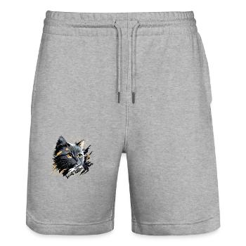 graues Kätzchen, Katze - Stanley/Stella Unisex Bio Joggingshorts Trainer  - Grau meliert - Vorne - Nik (191cm) & Marisol (170cm)