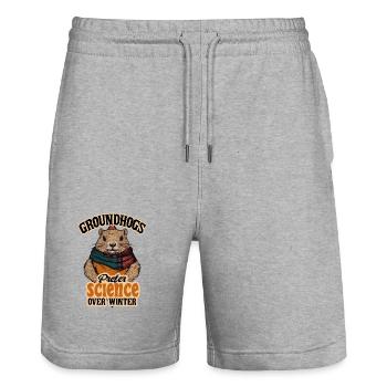 Groundhogs Prefer Science Over Winter Graphic - Stanley/Stella Trainer Unisex Organic Jogging Shorts - heather grey - Front - Nik (191cm) & Marisol (170cm)