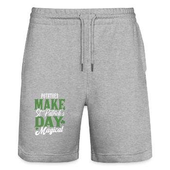 Les pommes de terre rendent la Saint-Patrick magique - Short de jogging bio TRAINER Stanley/Stella unisexe - gris chiné - Devant - Nik (191cm) & Marisol (170cm)