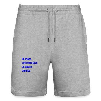 Für ein besseres Katzenleben arbeite ich! - Stanley/Stella Unisex Bio Joggingshorts Trainer  - Grau meliert - Vorne - Nik (191cm) & Marisol (170cm)