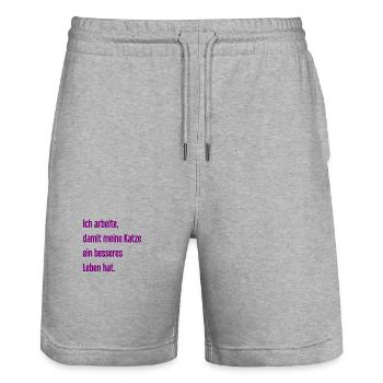 Für ein besseres Katzenleben arbeite ich! - Stanley/Stella Unisex Bio Joggingshorts Trainer  - Grau meliert - Vorne - Nik (191cm) & Marisol (170cm)