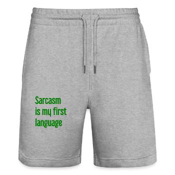 Sarcasme Pro - Short de jogging bio TRAINER Stanley/Stella unisexe - gris chiné - Devant - Nik (191cm) & Marisol (170cm)