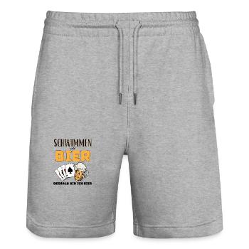 Baignade et bière - Short de jogging bio TRAINER Stanley/Stella unisexe - gris chiné - Devant - Nik (191cm) & Marisol (170cm)