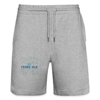 7e anniversaire 7 ans Informatique de code binaire - Short de jogging bio TRAINER Stanley/Stella unisexe - gris chiné - Devant - Nik (191cm) & Marisol (170cm)