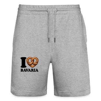 J’aime le bretzel de Bavière - Coeur - Dire - Short de jogging bio TRAINER Stanley/Stella unisexe - gris chiné - Devant - Nik (191cm) & Marisol (170cm)