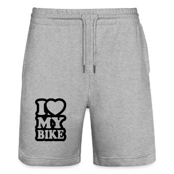 I love my bike - Ich liebe mein Motorrad - Stanley/Stella Unisex Bio Joggingshorts Trainer  - Grau meliert - Vorne - Nik (191cm) & Marisol (170cm)
