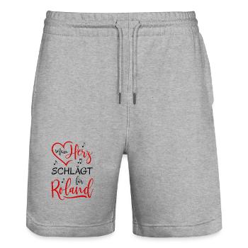 Mon cœur bat pour Roland - Short de jogging bio TRAINER Stanley/Stella unisexe - gris chiné - Devant - Nik (191cm) & Marisol (170cm)