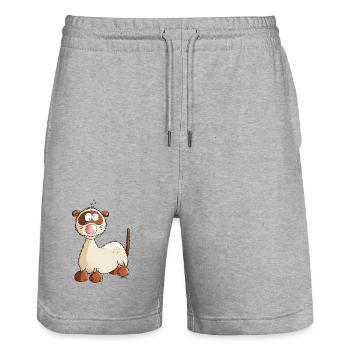 "Freddy Frettchen" - Comic - Cartoon - Stanley/Stella Unisex Bio Joggingshorts Trainer  - Grau meliert - Vorne - Nik (191cm) & Marisol (170cm)
