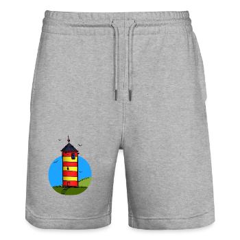 Leuchtturm Pilsum Wahrzeichen - Stanley/Stella Unisex Bio Joggingshorts Trainer  - Grau meliert - Vorne - Nik (191cm) & Marisol (170cm)