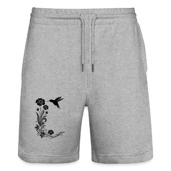 Motif floral avec des fleurs et colibris. - Short de jogging bio TRAINER Stanley/Stella unisexe - gris chiné - Devant - Nik (191cm) & Marisol (170cm)