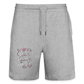 Beste Cousine der Welt - Geschenkidee - Geschenk - Stanley/Stella Unisex Bio Joggingshorts Trainer  - Grau meliert - Vorne - Nik (191cm) & Marisol (170cm)