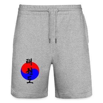 Taekwondo Korean written in circle korean flag - Stanley/Stella Trainer Unisex Organic Jogging Shorts - heather grey - Front - Nik (191cm) & Marisol (170cm)