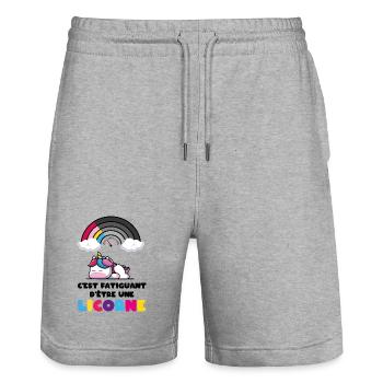 C'est fatiguant d'être une licorne Humour Fille - Short de jogging bio TRAINER Stanley/Stella unisexe - gris chiné - Devant - Nik (191cm) & Marisol (170cm)