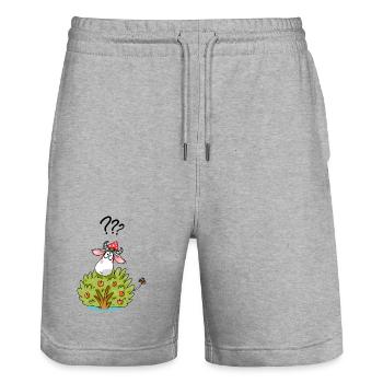 Kuh mit Busch Lustiges Tier Design - Stanley/Stella Unisex Bio Joggingshorts Trainer  - Grau meliert - Vorne - Nik (191cm) & Marisol (170cm)