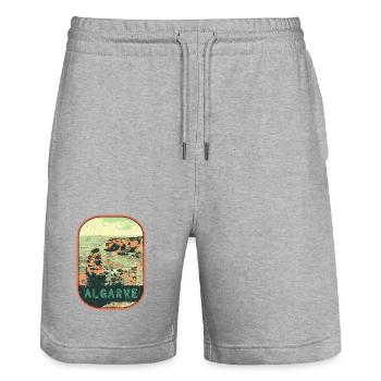 Badge retro, Algarve Portugal, plage été soleil - Short de jogging bio TRAINER Stanley/Stella unisexe - gris chiné - Devant - Nik (191cm) & Marisol (170cm)