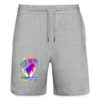 with heart and tolerance rainbow - Stanley/Stella Trainer Unisex Organic Jogging Shorts - heather grey - Front - Nik (191cm) & Marisol (170cm)