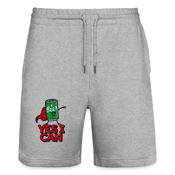 lustige Bier Superheld Cartoon Bierdose Yes I can - Stanley/Stella Unisex Bio Joggingshorts Trainer  - Grau meliert - Vorne - Nik (191cm) & Marisol (170cm)
