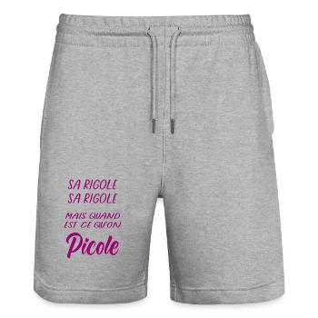 Sa rigole mais quand Picole on - Short de jogging bio TRAINER Stanley/Stella unisexe - gris chiné - Devant - Nik (191cm) & Marisol (170cm)
