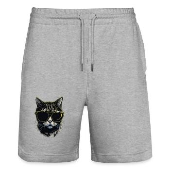 Katze mit Brille - Stanley/Stella Unisex Bio Joggingshorts Trainer  - Grau meliert - Vorne - Nik (191cm) & Marisol (170cm)
