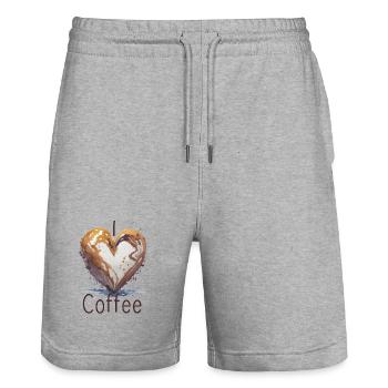I love coffee - Stanley/Stella Trainer Unisex Organic Jogging Shorts - heather grey - Front - Nik (191cm) & Marisol (170cm)