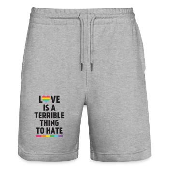 L’amour est une chose terrible à haïr - Short de jogging bio TRAINER Stanley/Stella unisexe - gris chiné - Devant - Nik (191cm) & Marisol (170cm)