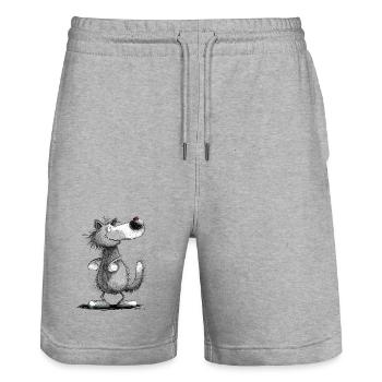 Wolfi Wölflein I Wolf Motiv I Lustiger Wolf - Stanley/Stella Unisex Bio Joggingshorts Trainer  - Grau meliert - Vorne - Nik (191cm) & Marisol (170cm)
