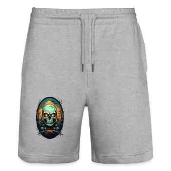 Skull - Stanley/Stella Trainer Unisex Organic Jogging Shorts - heather grey - Front - Nik (191cm) & Marisol (170cm)