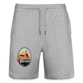 Classic Cars 1950 - Stanley/Stella Trainer Unisex Organic Jogging Shorts - heather grey - Front - Nik (191cm) & Marisol (170cm)