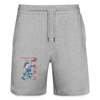 Propulsé par Ramen - Short de jogging bio TRAINER Stanley/Stella unisexe - gris chiné - Devant - Nik (191cm) & Marisol (170cm)