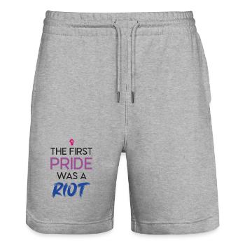 LGBT Pride Month - The First Pride Was a Riot - Stanley/Stella Trainer Unisex Organic Jogging Shorts - heather grey - Front - Nik (191cm) & Marisol (170cm)