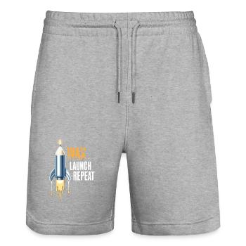 Répétition du lancement de la cire - Conception amusante de la bougie fusée - Short de jogging bio TRAINER Stanley/Stella unisexe - gris chiné - Devant - Nik (191cm) & Marisol (170cm)