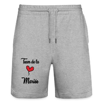 GERADE VERHEIRATET. Junggesellinnenabschied. VALENTINSTAG. PAAR - Stanley/Stella Unisex Bio Joggingshorts Trainer  - Grau meliert - Vorne - Nik (191cm) & Marisol (170cm)