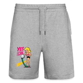 Balle de golf et tuyau d’arrosage - Short de jogging bio TRAINER Stanley/Stella unisexe - gris chiné - Devant - Nik (191cm) & Marisol (170cm)