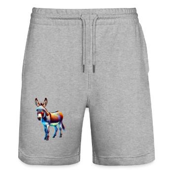 Esel-Maultier - Stanley/Stella Unisex Bio Joggingshorts Trainer  - Grau meliert - Vorne - Nik (191cm) & Marisol (170cm)