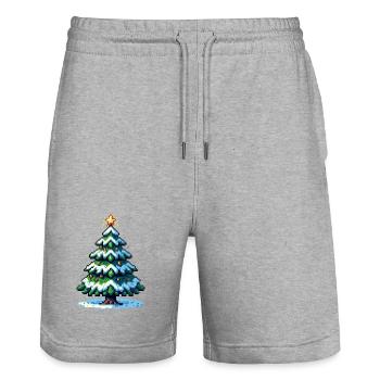 Pixel Weihnachtsbaum - Stanley/Stella Unisex Bio Joggingshorts Trainer  - Grau meliert - Vorne - Nik (191cm) & Marisol (170cm)