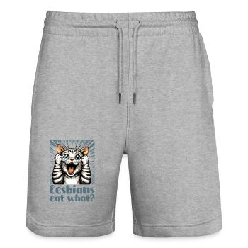 Lesben essen was? Katzen Katze Geschenk - Stanley/Stella Unisex Bio Joggingshorts Trainer  - Grau meliert - Vorne - Nik (191cm) & Marisol (170cm)