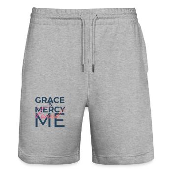 Grace & Mercy Found Me - Stanley/Stella Trainer Unisex Organic Jogging Shorts - heather grey - Front - Nik (191cm) & Marisol (170cm)