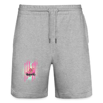 Motif avec patins à roulettes couleurs des années 60 - Short de jogging bio TRAINER Stanley/Stella unisexe - gris chiné - Devant - Nik (191cm) & Marisol (170cm)