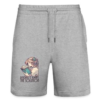 Book Books Reading Wife Solution Funny Gift - Stanley/Stella Trainer Unisex Organic Jogging Shorts - heather grey - Front - Nik (191cm) & Marisol (170cm)