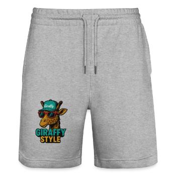 Giraffy Style Giraffe mit Cap - Stanley/Stella Unisex Bio Joggingshorts Trainer  - Grau meliert - Vorne - Nik (191cm) & Marisol (170cm)