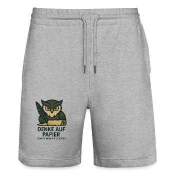 Denke auf Papier – Eulen-Motiv - Stanley/Stella Unisex Bio Joggingshorts Trainer  - Grau meliert - Vorne - Nik (191cm) & Marisol (170cm)